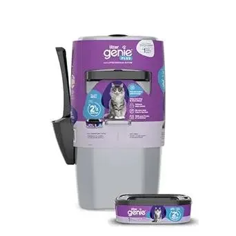 Litter Genie Plus Pail (Silver) | Cat Litter Box Waste Disposal System for Odor Control | Includes 1 Square Refill Bag