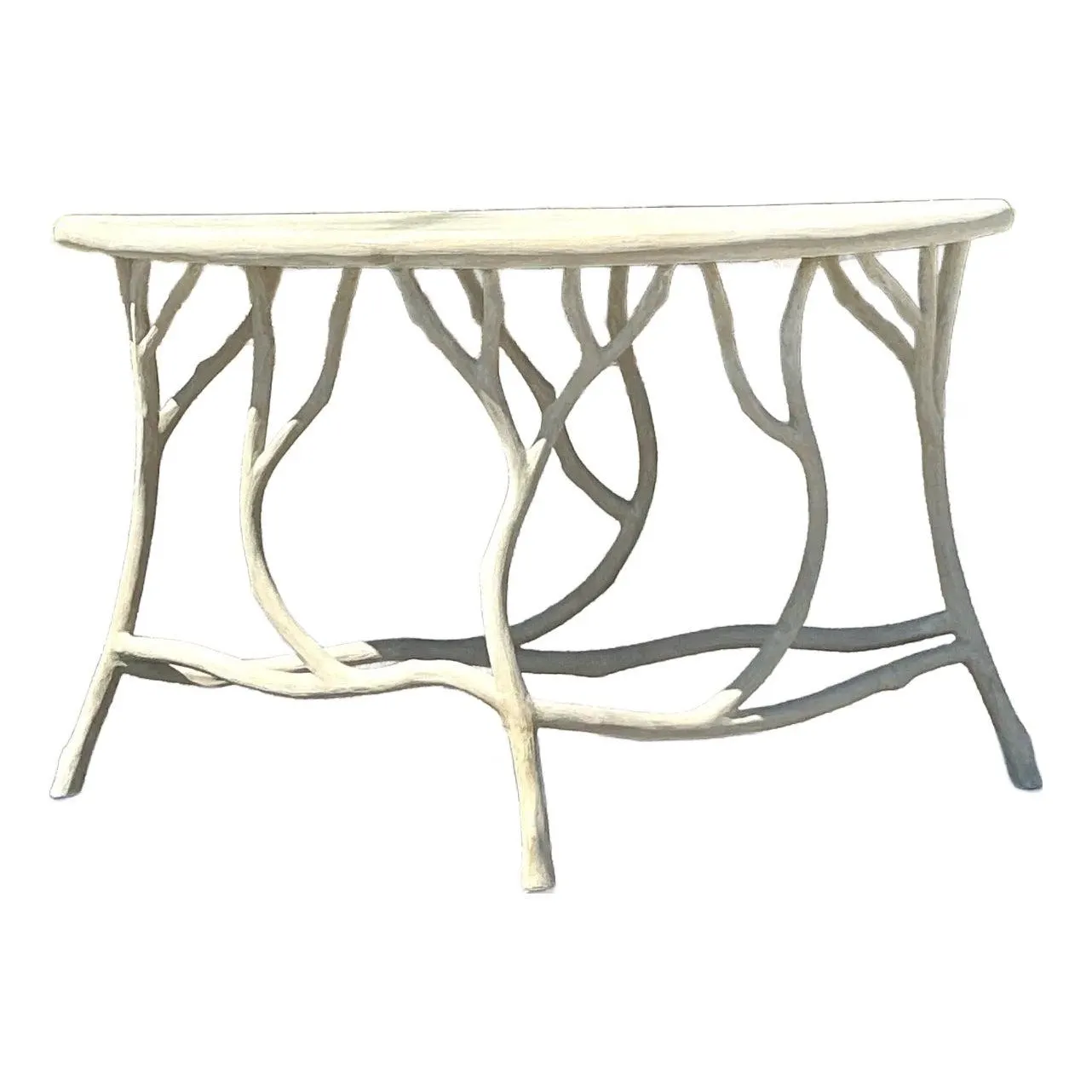 Vintage Boho Currey and Company Faux Bois Cement Console Table