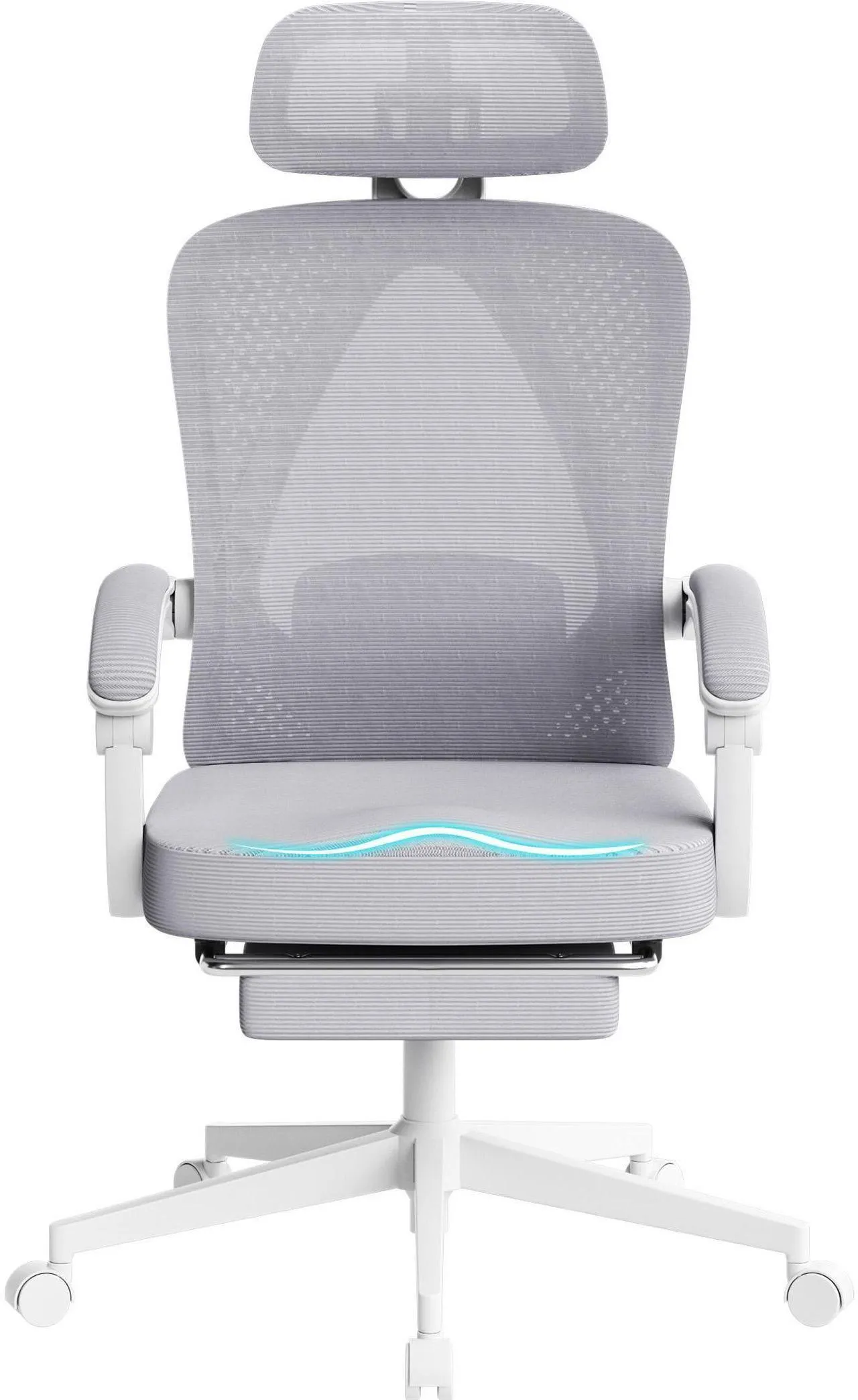 Dowinx Ergonomic Office Chair,Breathable Mesh Computer Chair with Pocket Spring Cushion,Comfy Desk Chair with Adjustable Lumbar Support and Headrest,LS-66WB0105 Grey