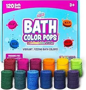Tub Works® Bath Color Pops™ Moisturizing Kids Bath Bombs, 120 Count | Bath Bomb Refills for Bath Color Brush | Nontoxic & Fragrance-Free | 12 Unique Colors | Fizzy, Vibrant Water Color Tablets