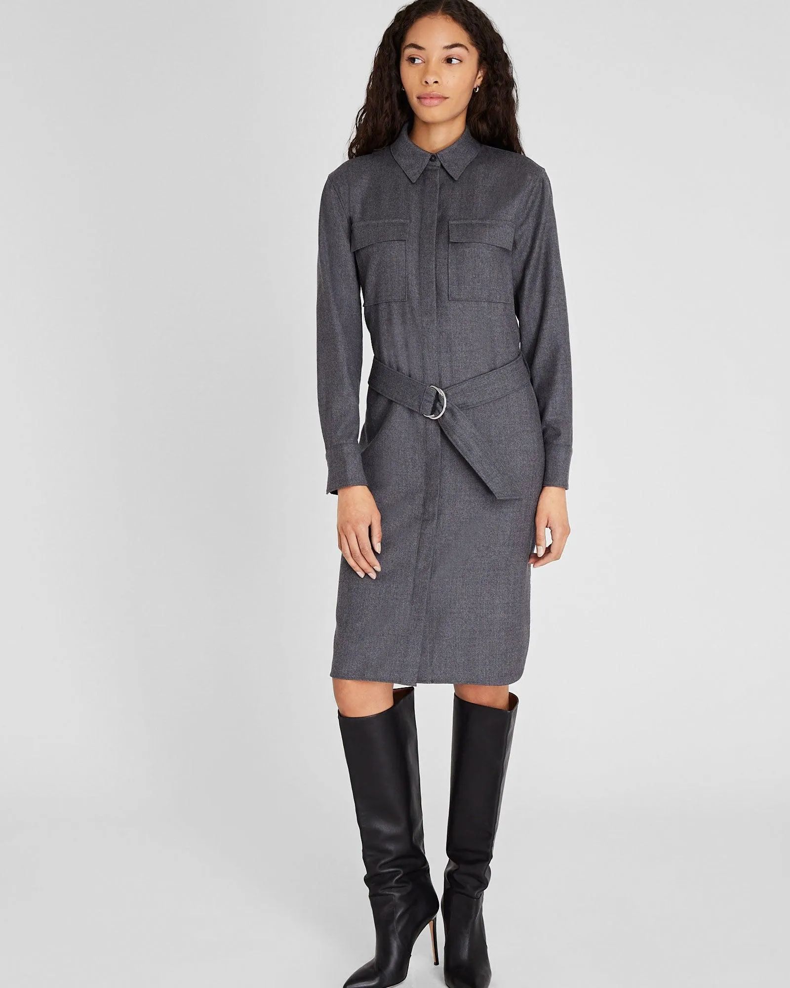 Wool Flannel Midi Shirt Dress
