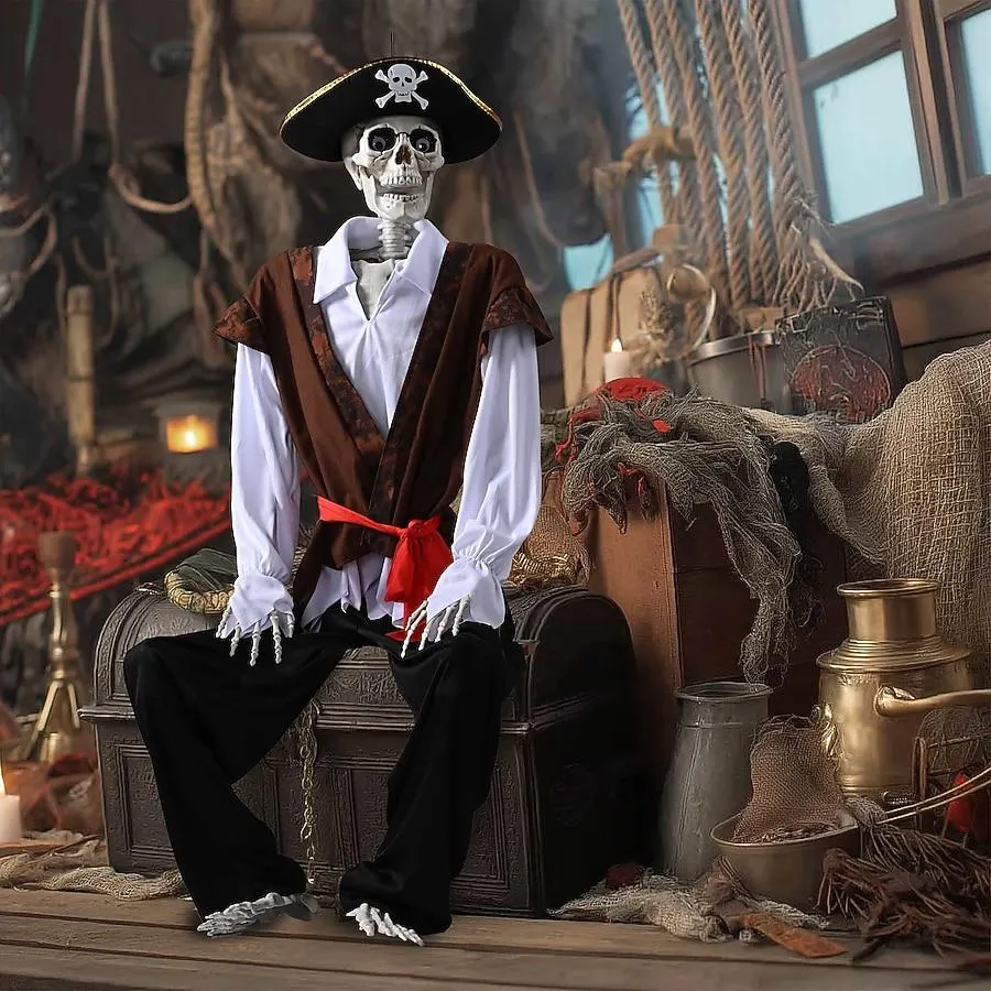 Yescom 5.4 Ft Halloween Pirate Captain Skeleton Life Size Human Bone Movable Joints