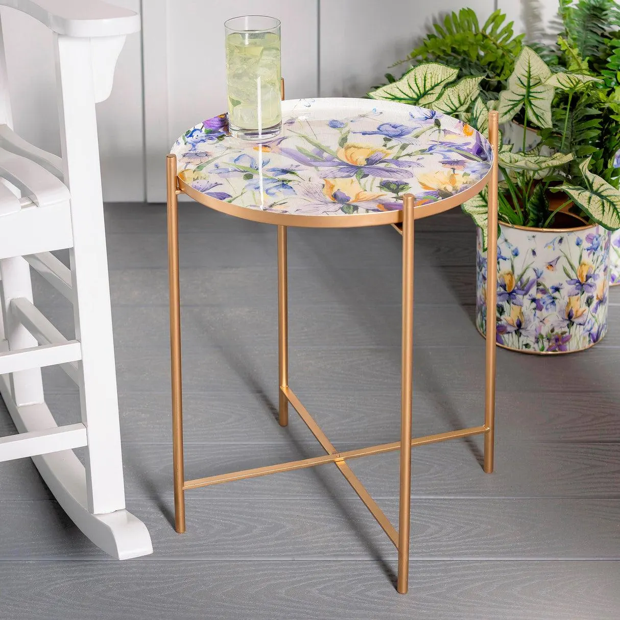 Floral Printed Metal Purple Side table