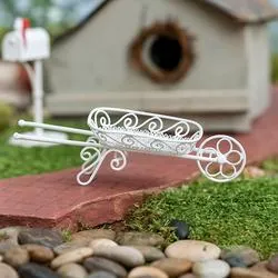 Miniature White Woven Wire Wheelbarrow