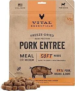 Vital Essentials Freeze Dried Raw Pork Entree & Mixer Dog Food Soft Nibs, 14 oz