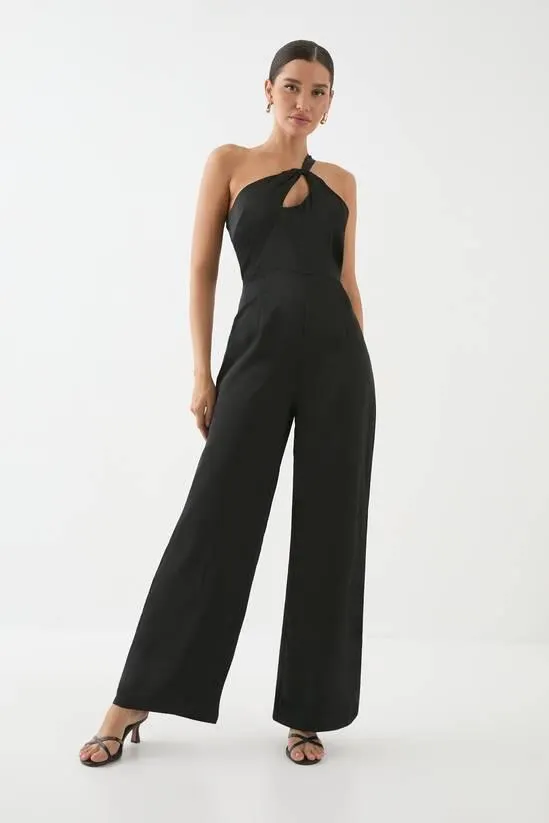 Satin One Shoulder Key Hole Jumpsuit