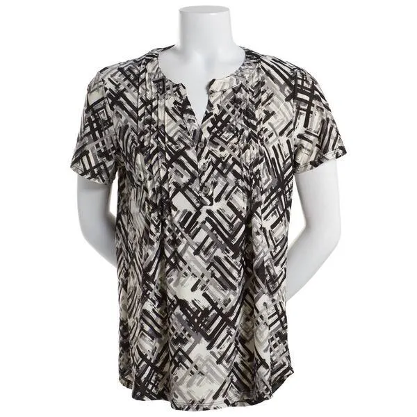 Womens Notation Acuteline Crosshatch Jacquard Pleat Blouse
