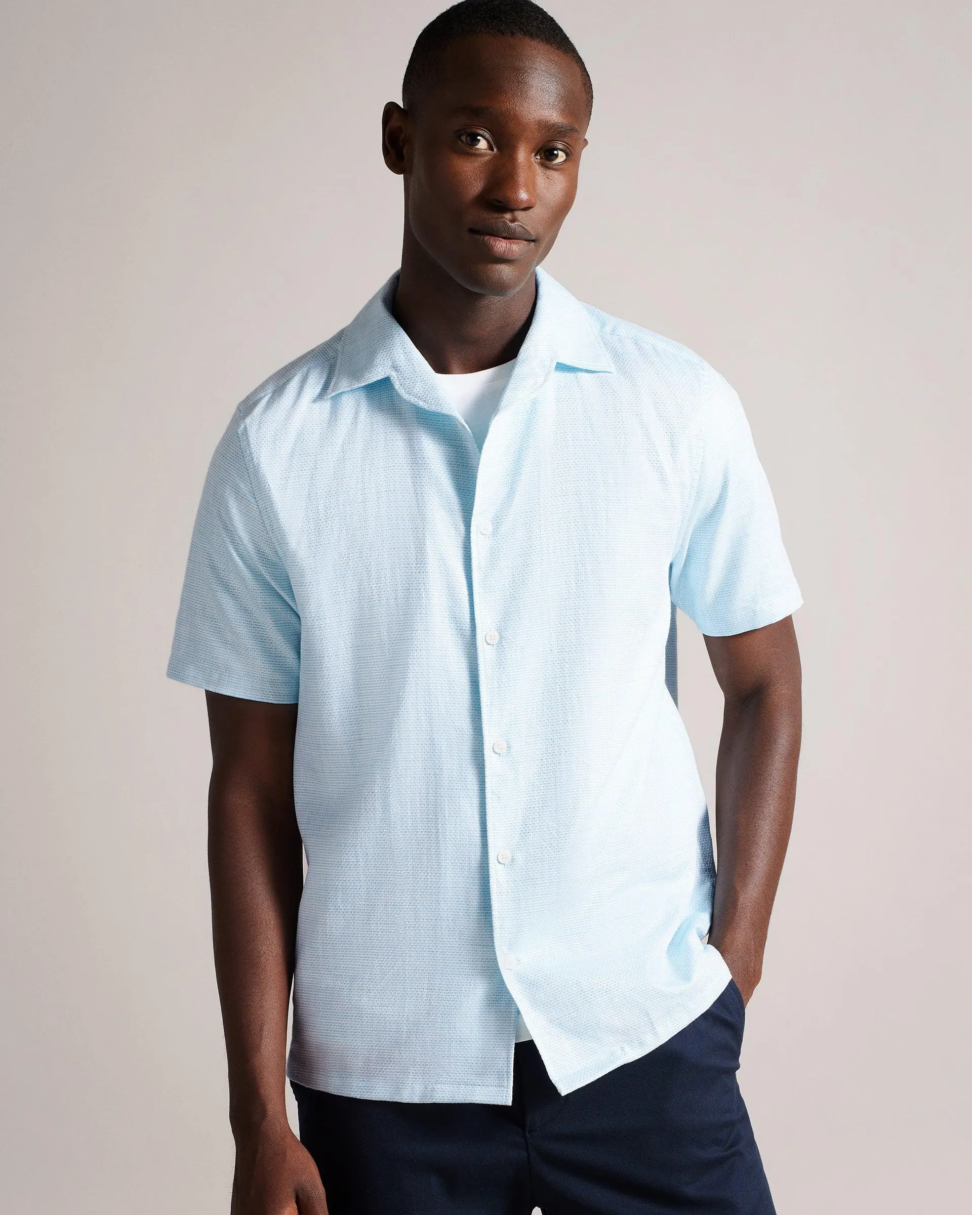 Short Sleeve Semi Plain Linen