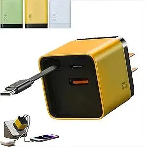 3 in 1 Charger,scalable 80w max Fast Charger Module with Type-c Cable and 2 USB Ports,80 watt All in one Retractable Phone Charger for iPhone 16/15/14, Mobile Phones and Laptops (Yellow)