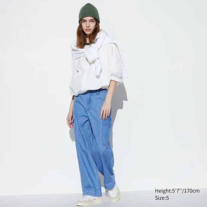 Denim Wide Straight Cargo Pants
