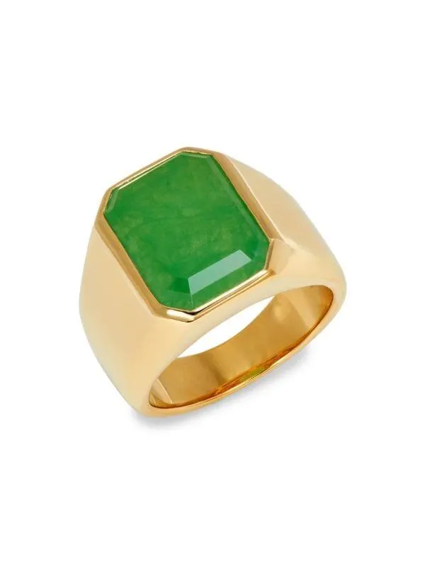 14K Goldplated Sterling Silver & 8.30 TCW Jade Ring