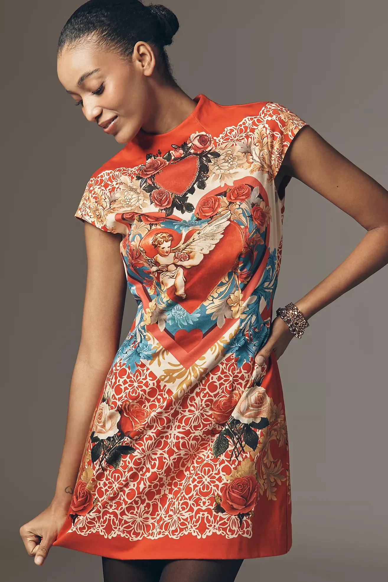 Maeve Heart-Back Mock-Neck A-Line Mini Dress