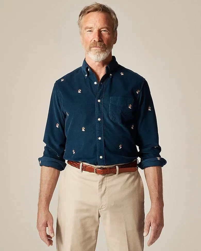 Fine-wale corduroy shirt with embroidered dogs