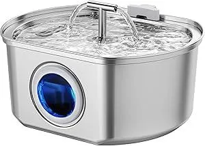 Cat Water Fountain Stainless Steel - Pet Drinking Fountain for Cats Indoor - 3.2L/108oz Automatic Water Dispenser with Watering Level Window (1 Filter)