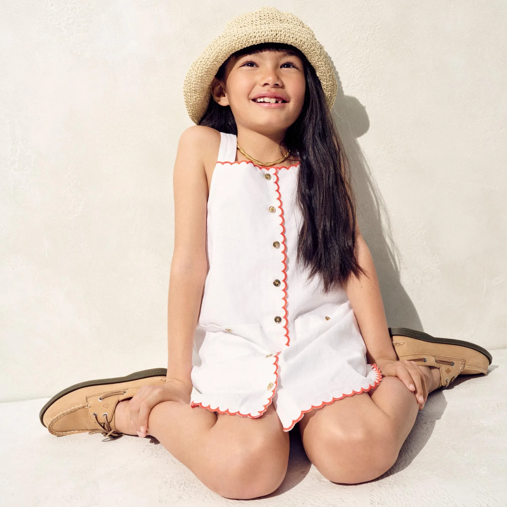 Girls' firework dress in linen-cotton blend