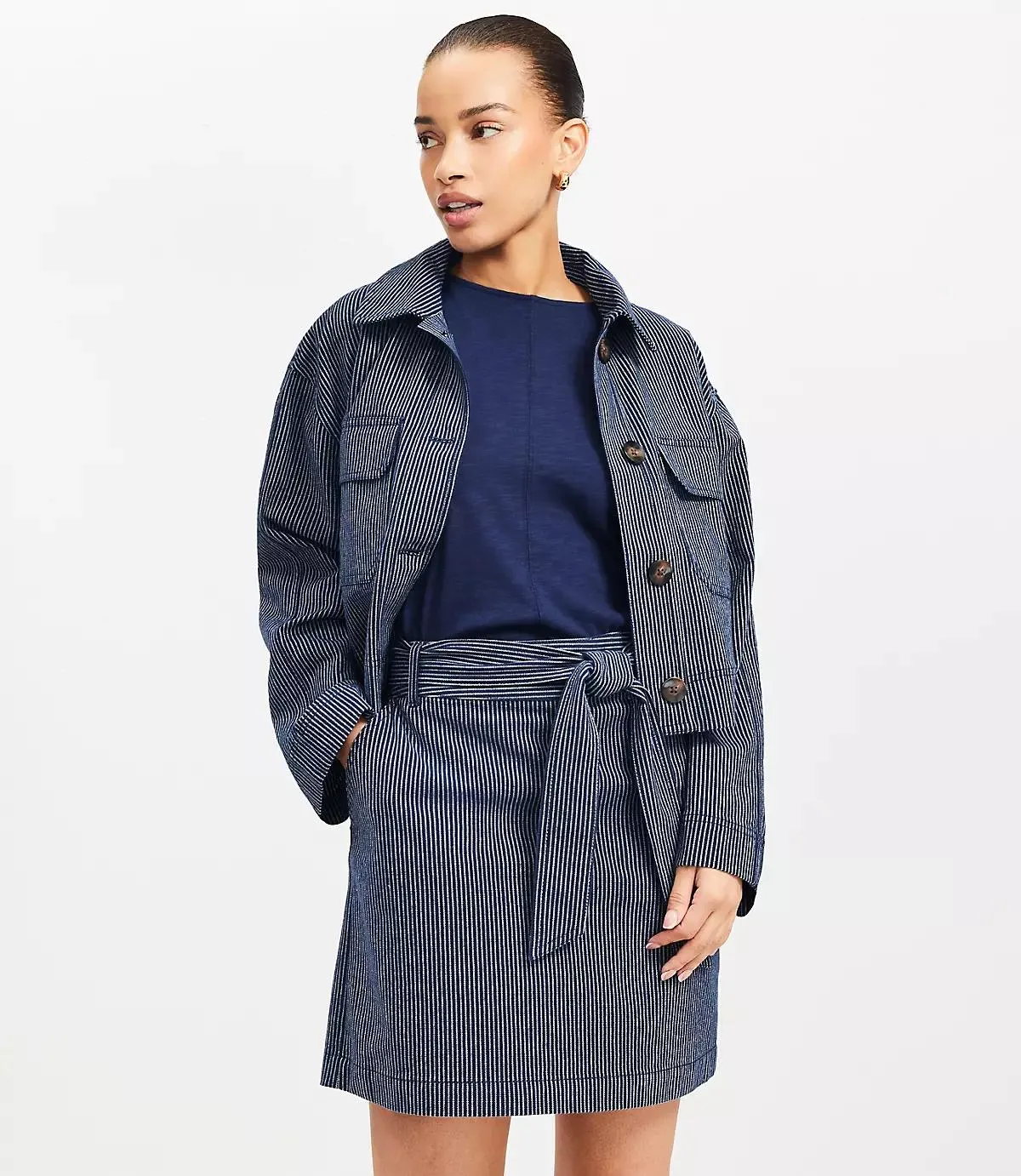 Textured Stripe Belted Mini Pocket Skirt