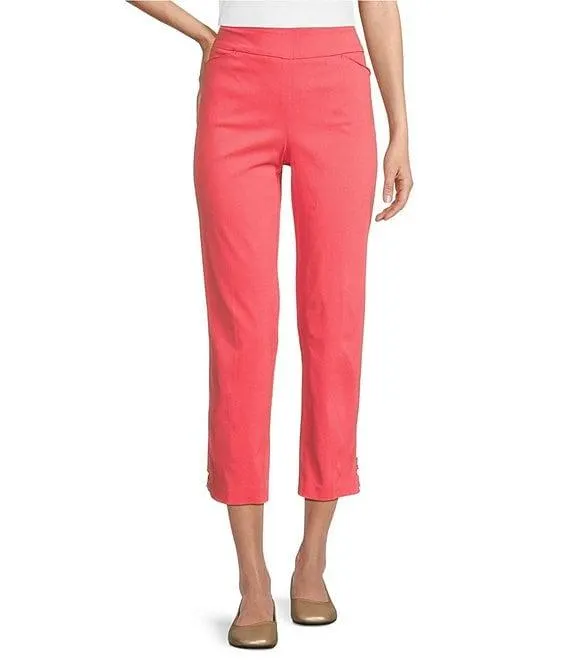 Lattice Hem Pull-On Straight Leg Cropped Pants