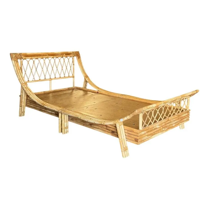 Mid-Century Bamboo and Rattan Bed Frame, 1970s