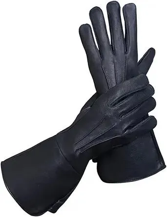 Generic Glamtron Medieval Renaissance Gloves Pure Lambskin Leather Cosplay Gauntlet Gloves Long Arm Cuff, Small, Black