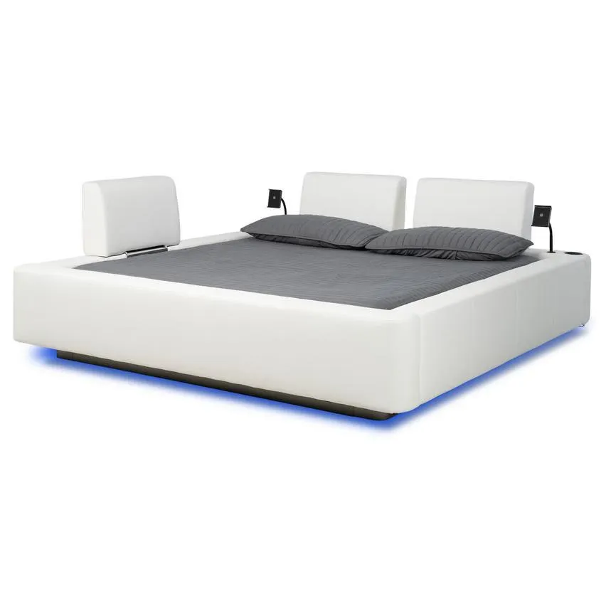 Cassie Party White King Platform Bed w/3 Backrests
