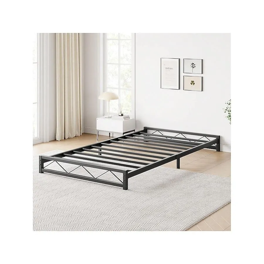 Qeetex Bed Frame. Metal Low Platform Bed Frame. With Wavy Pattern. Metal Slat Support. Mattress Foundation And No Box Spring Needed. Easy Assembly. Black