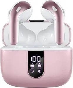 TAGRY Bluetooth Headphones True Wireless Earbuds 60H Playback LED Power Display Earphones with Wireless Charging Case IPX5 Waterproof in-Ear Ear buds with Mic for TV Smart Phone Laptop Computer Sports