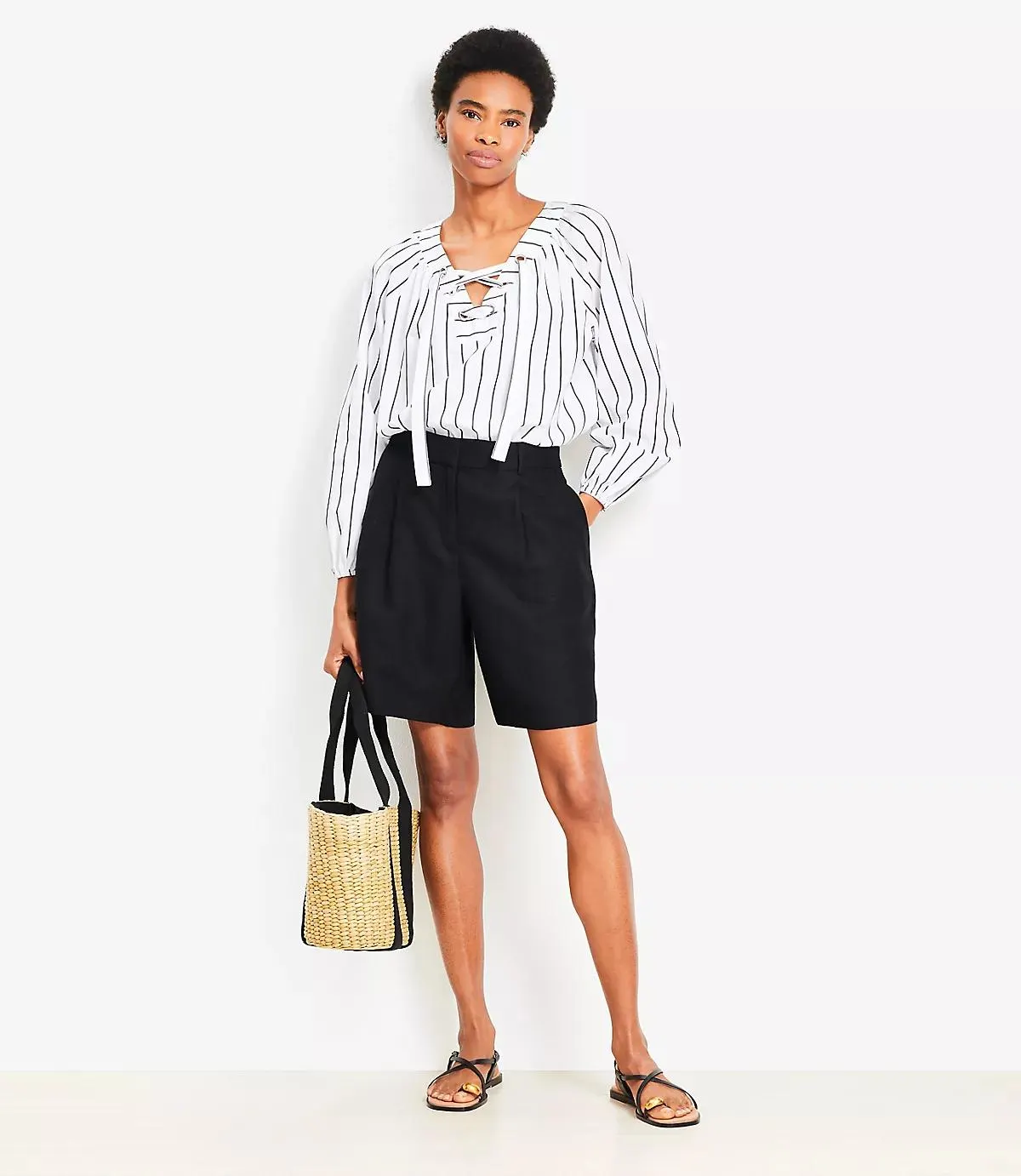 Striped Lace Up Blouse