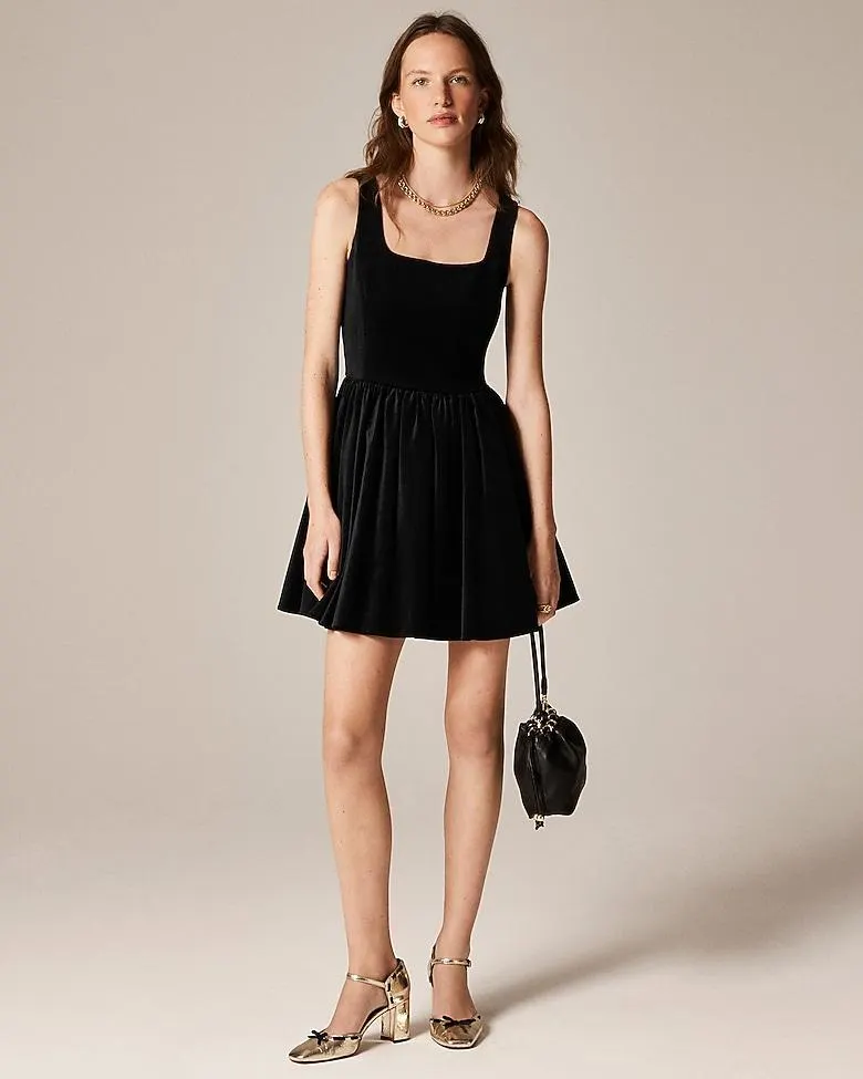 Fit-and-flare mini dress in velvet