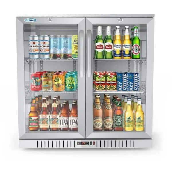 35 in. W 7.4 cu. ft. 2-Glass Door Counter Height Back Bar Cooler Refrigerator with LED Lighting in Black Stainless Steel