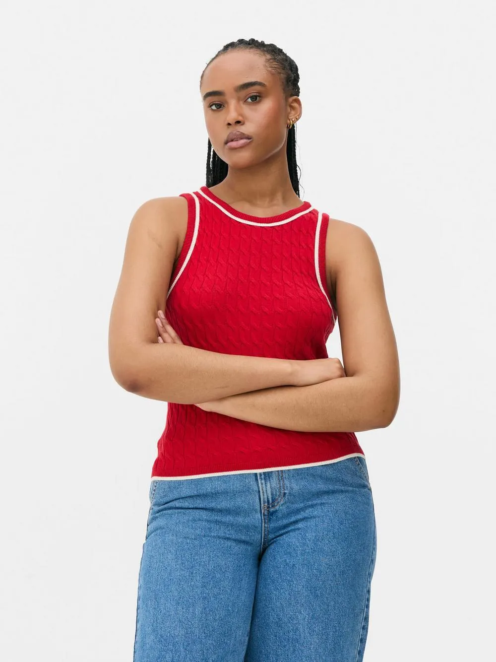 Langes Stricktop mit Zopfmuster