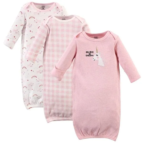 Luvable Friends Baby Girl Cotton Long-Sleeve Gowns 3pk, Unicorn