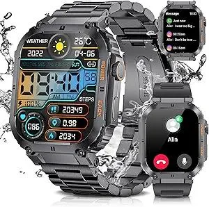 Military Smart Watches for Men, 1.96'' HD Fitness Watch with Heart Rate/Blood Oxygen Monitor, AI Voice, IP67 Waterproof 400mAh Battery Rugged Outdoor Smartwatch for Android iOS