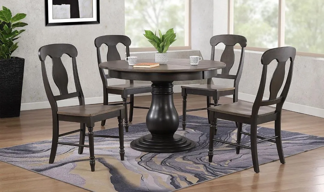 Antiqued Grey Stone Black Stone Napoleon Back 5-Piece Bella Dining Set