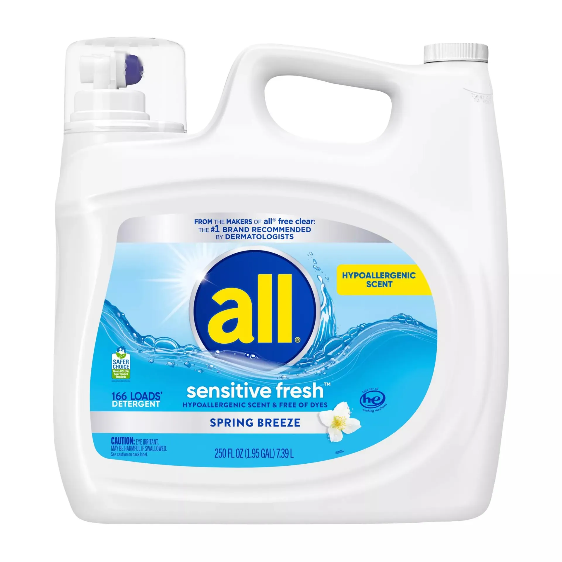 all Sensitive Fresh Liquid Laundry Detergent, Spring Breeze, 166 loads/250 oz.