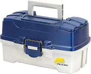 Plano 2-Tray Tackle Box with Dual Top Access, Blue Metallic/Off White, Premium Tackle Storage, 620206, One Size