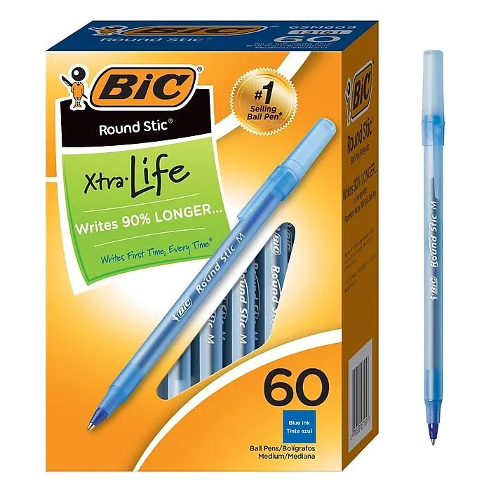 BIC Round Stic Xtra Life Ballpoint Pens,
