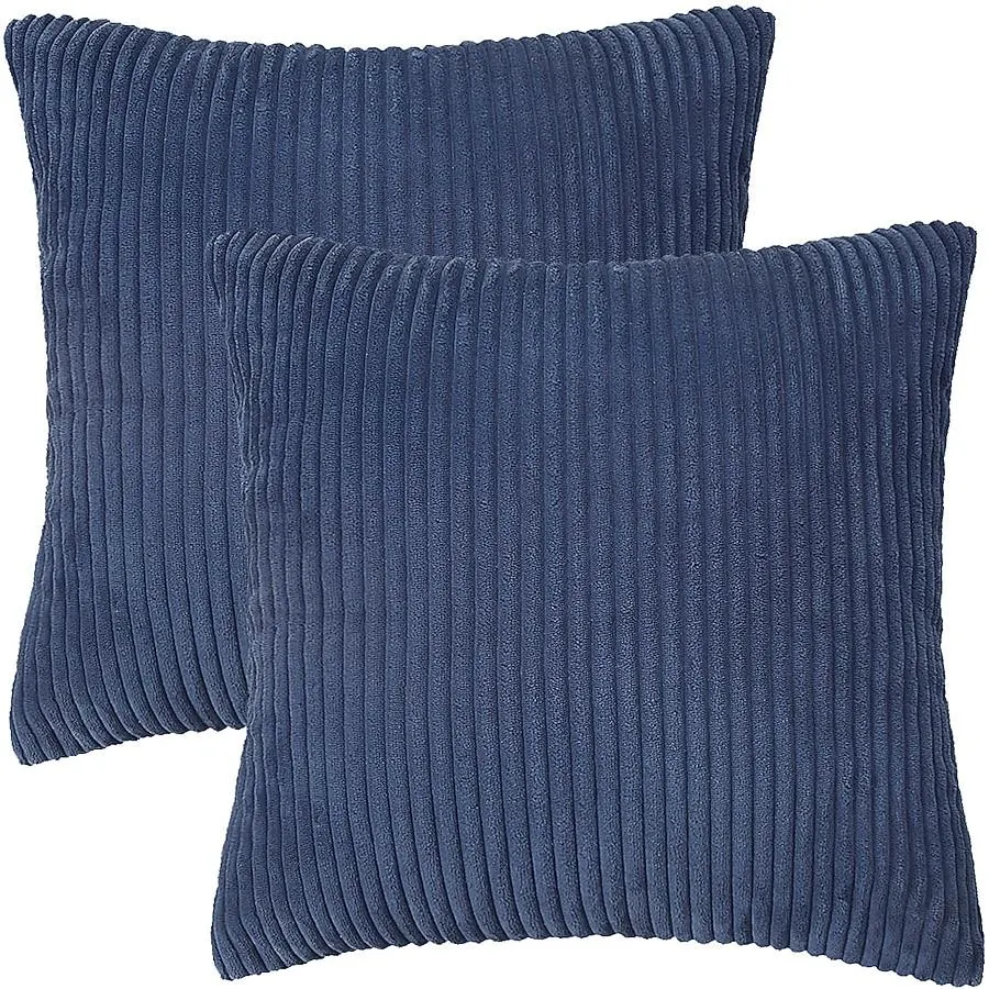 Unique Bargains 2pcs Soft Corduroy Throw Pillow Cover 18 x 18 Inch Striped Cushion Cover Throw Pillowcase for Sofa Couch Bedding Livingroom Car Seat Home Decor Navy Blue