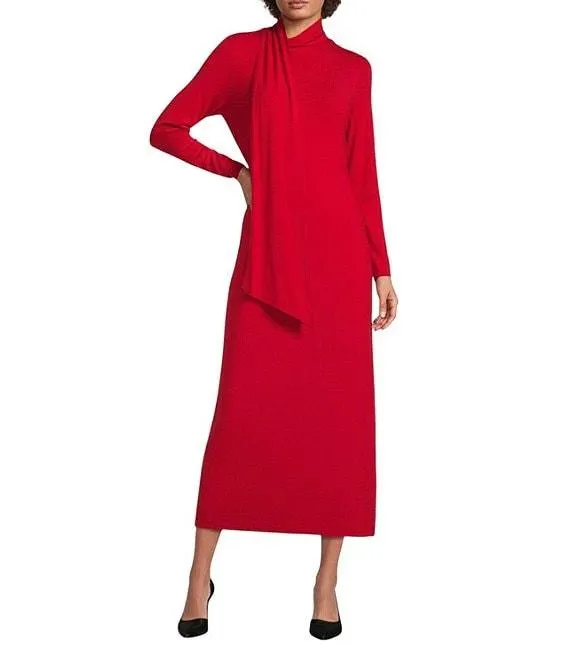 Knit Mock Neck Long Sleeve Sheath Maxi Dress