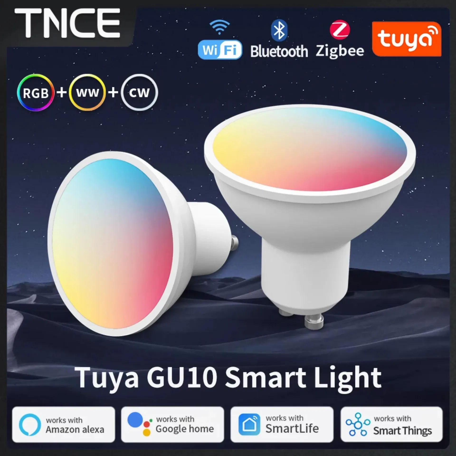 Bombilla LED GU10 inteligente TNCE Tuya con WiFi/Zigbee/Bluetooth, RGB C+W, regulable, compatible con la aplicación Smart Life, compatible con Alexa y Google Home.