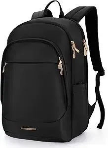 LIGHT FLIGHT Travel Backpack for Women, 15.6 Inch Laptop Backpack with USB Charging Hole, Water Resistant College Bookbag, Large Capacity Black Computer Backpacks for Work, Black