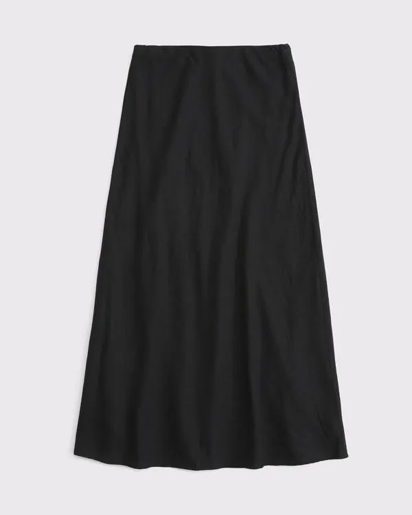 Mid Rise Linen-Blend Maxi Skirt