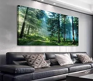 arteWOODS Green Forest Canvas Wall Art Living Room Wall Decor Large Nature Pictures Canvas Artwork Contemporary Wall Art Modern Landscape Pine Trees for Kitchen Office Home Decoration 20" x 40"