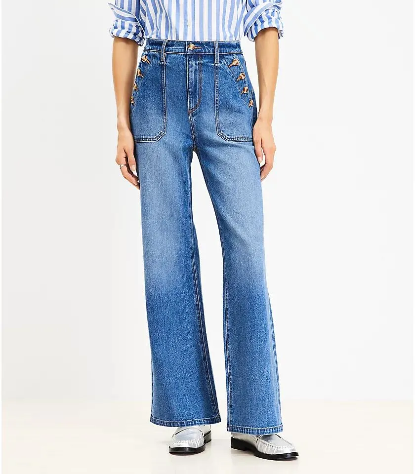 Mariner High Rise Wide Leg Jeans in Vivid Light Indigo Wash
