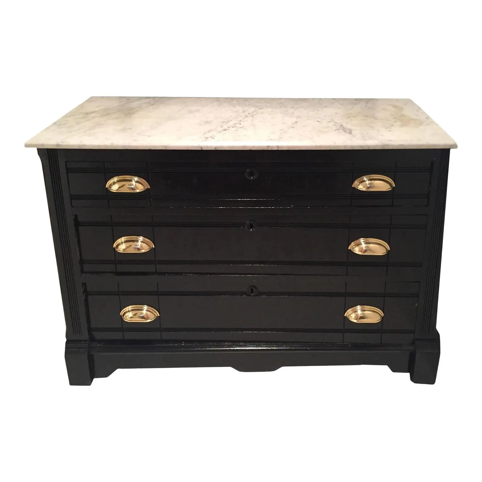 Antique Victorian Black Painted Commode