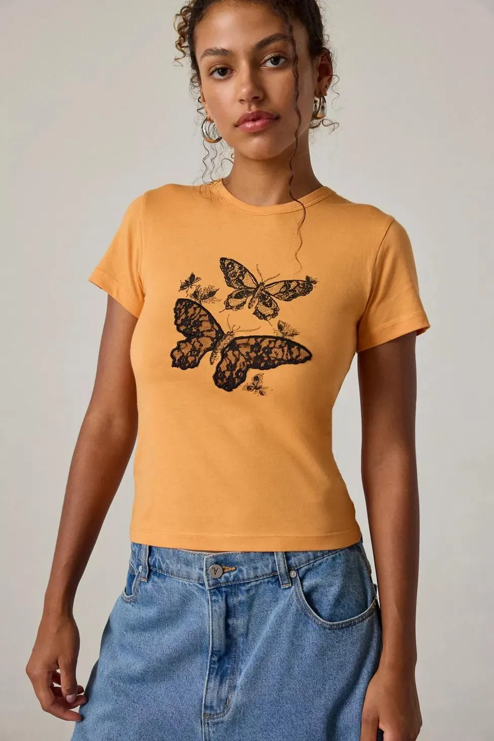 Butterfly Lace Embroidered Graphic Baby Tee