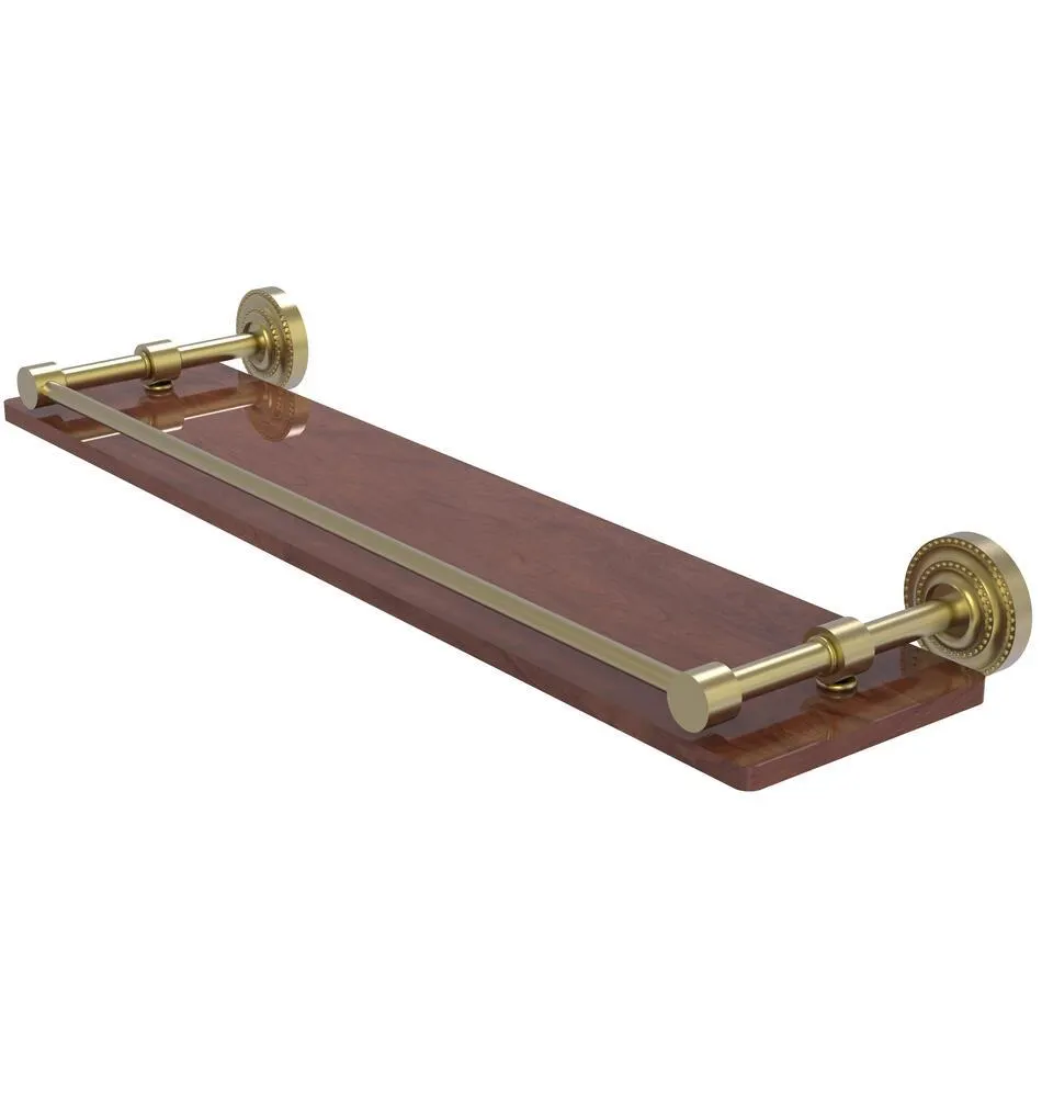 Allied Brass Dottingham 22" Satin Brass Solid IPE Ironwood Bathroom Shelf with Gallery Rail