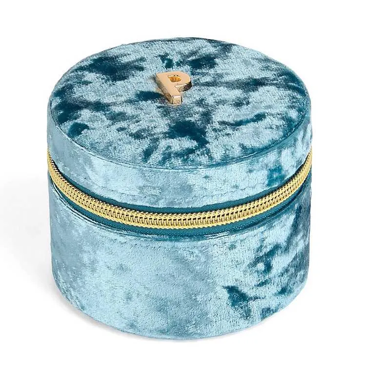 Round Blue Velvet Monogram P Jewelry Box