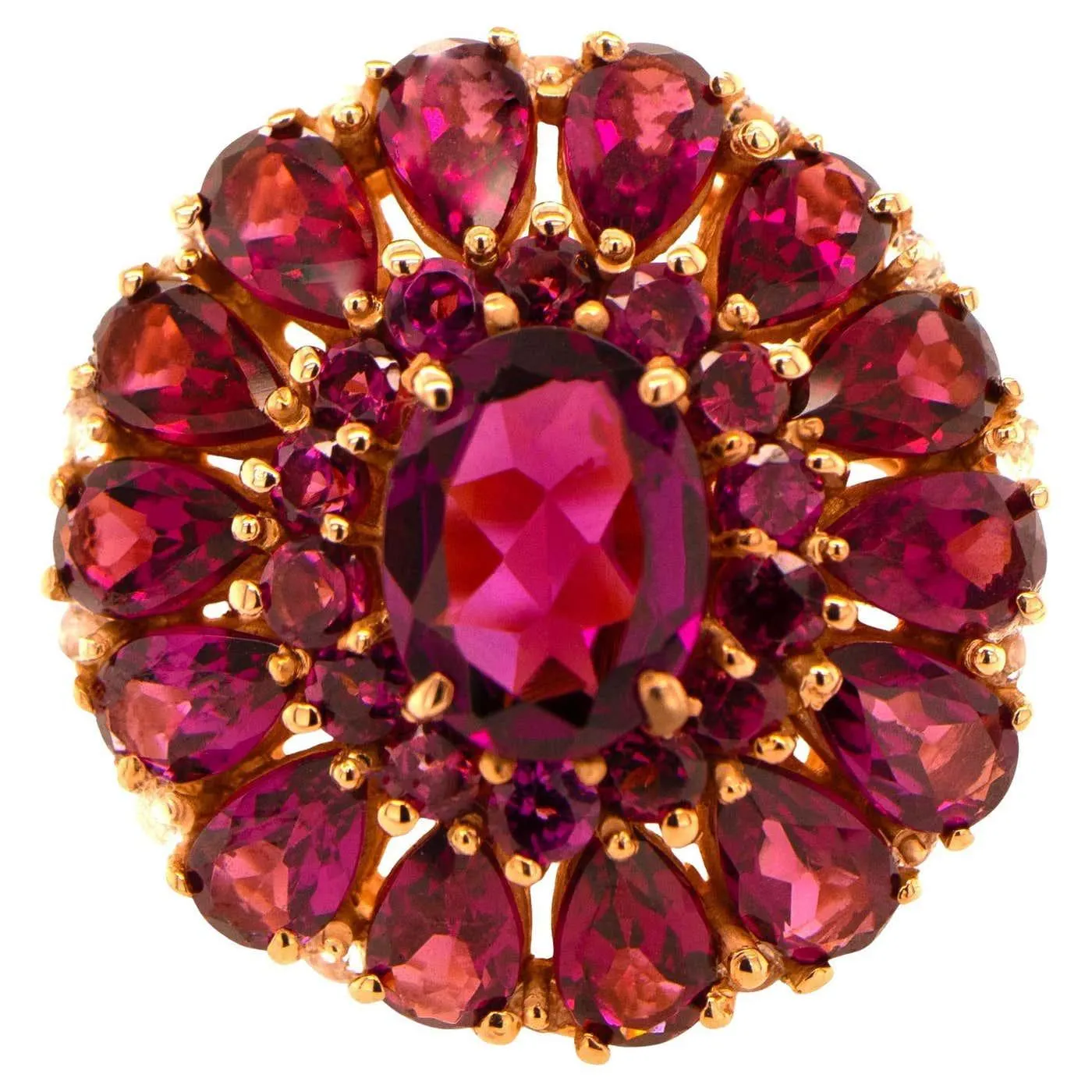 Rhodolite Cocktail Ring White Topaz 6.29 Carats 14K Rose Gold Plated