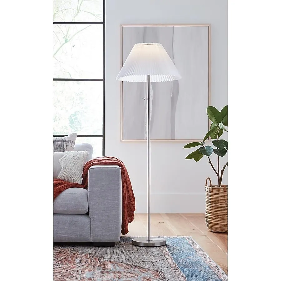 allen + roth 58-in Brushed Steel Standard Floor Lamp with Fabric Shade