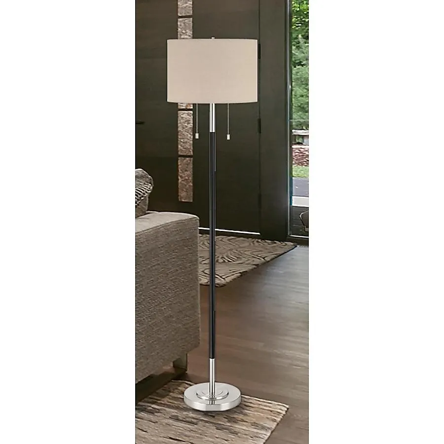allen + roth 62.5-in Brushed Nickel Shaded floor lamp Floor Lamp with Linen Shade